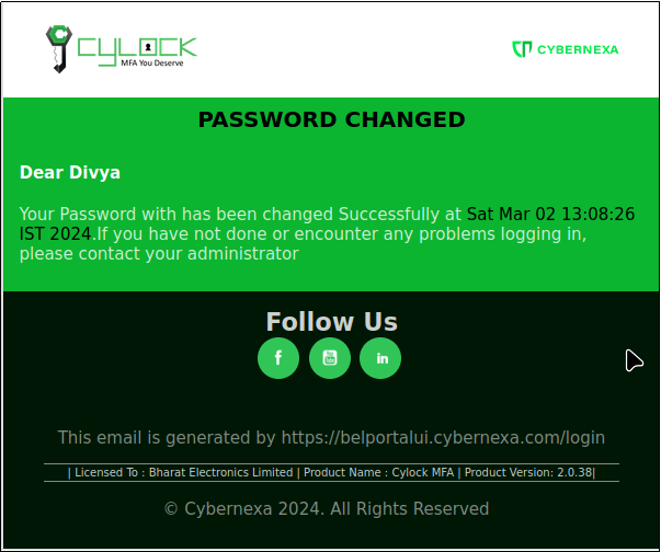 Password changed message - CyLock